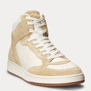 Polo Ralph Lauren Court Leather-Suede High-Top Sneaker Bone/Ecru Size 11